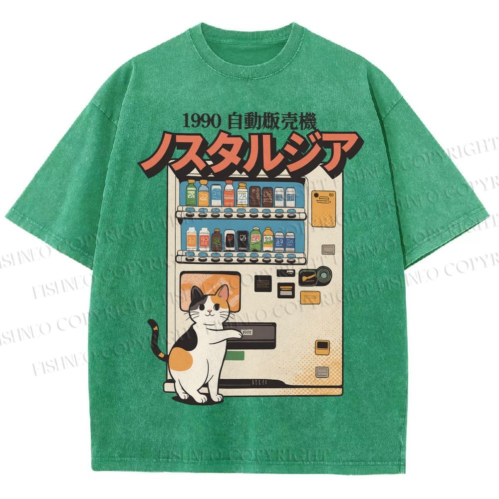 Unisex Cat Vending Machine Printed Washed Tee