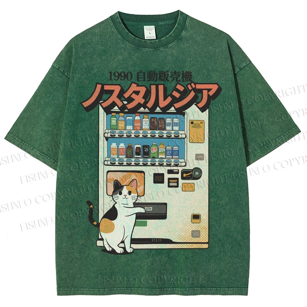 Unisex Cat Vending Machine Printed Washed Tee