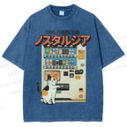 Unisex Cat Vending Machine Printed Washed Tee
