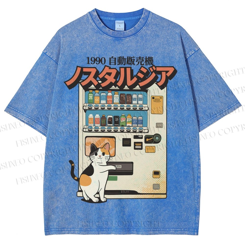 Unisex Cat Vending Machine Printed Washed Tee