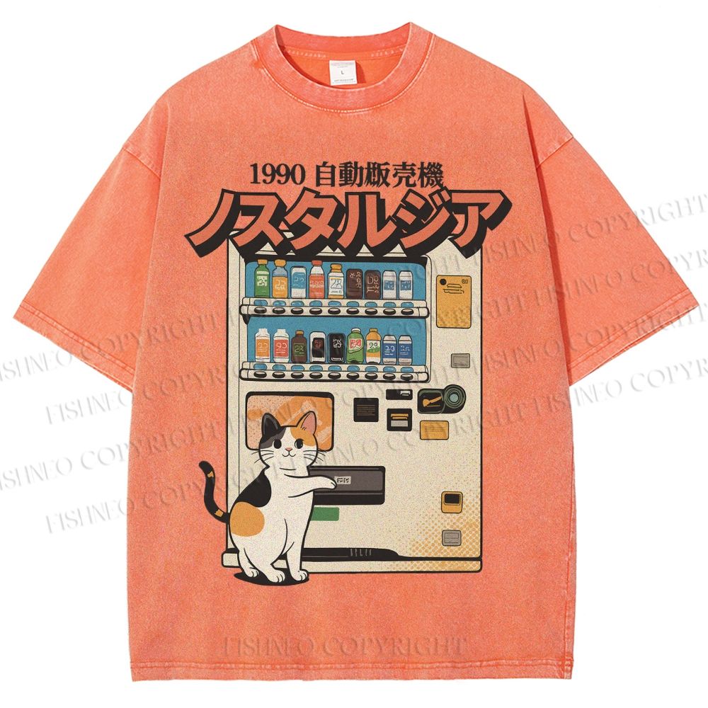 Unisex Cat Vending Machine Printed Washed Tee