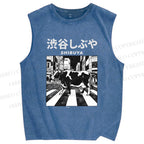 Unisex Shibuya Cows Printed Washed Tank Top