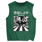 Unisex Shibuya Cows Printed Washed Tank Top