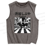Unisex Shibuya Cows Printed Washed Tank Top