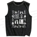 Unisex Kendo Form Diagram Printed Washed Tank Top