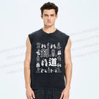 Unisex Kendo Form Diagram Printed Washed Tank Top