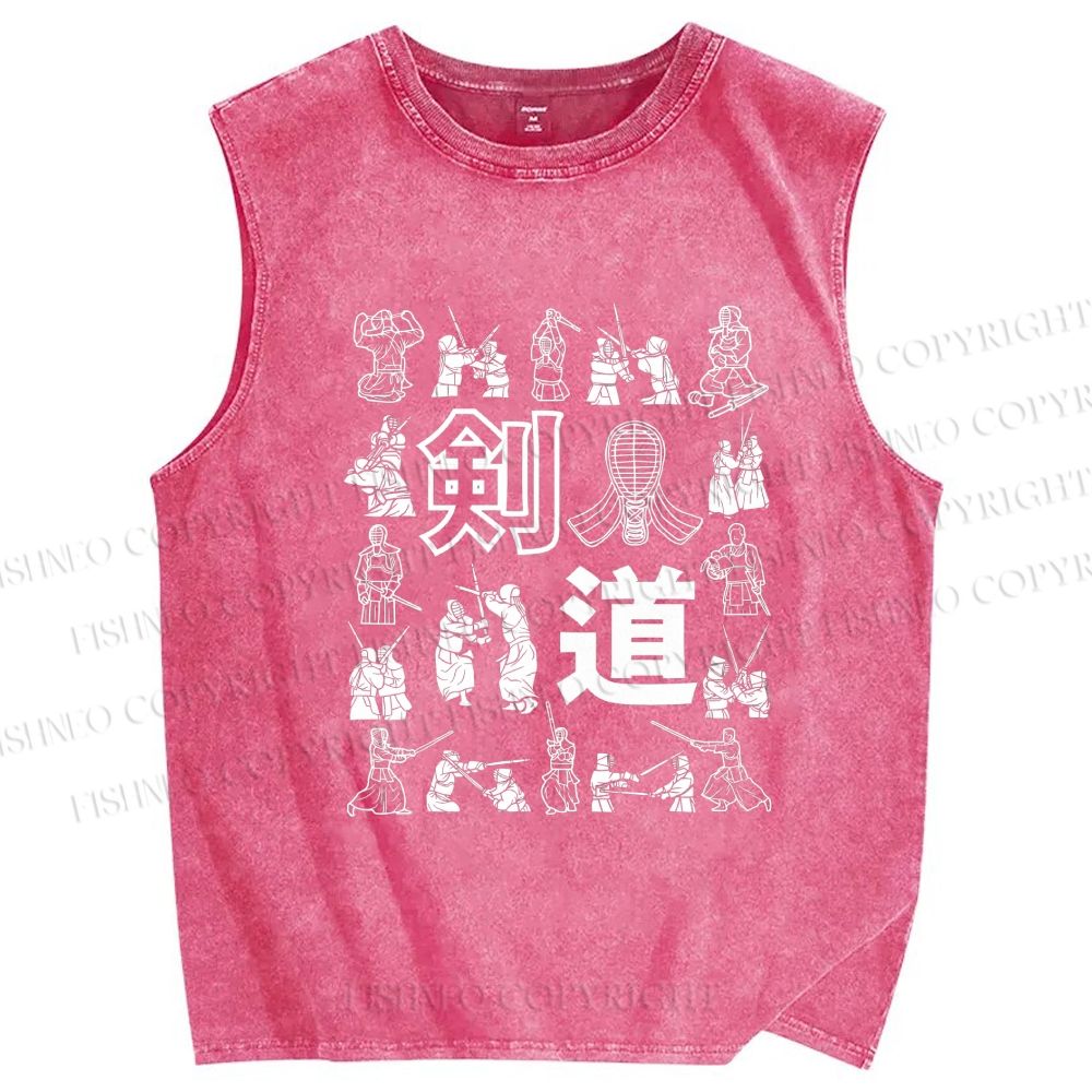 Unisex Kendo Form Diagram Printed Washed Tank Top
