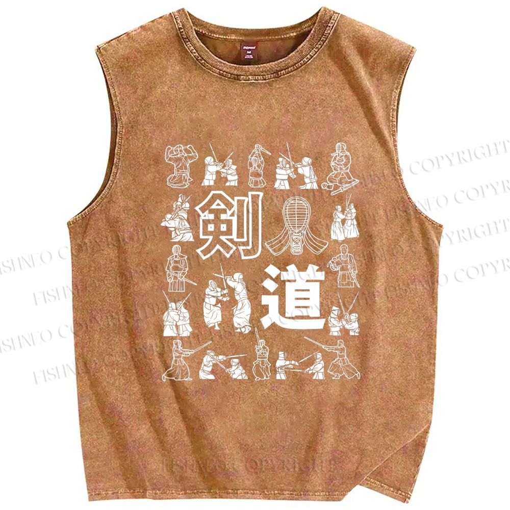 Unisex Kendo Form Diagram Printed Washed Tank Top