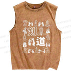Unisex Kendo Form Diagram Printed Washed Tank Top