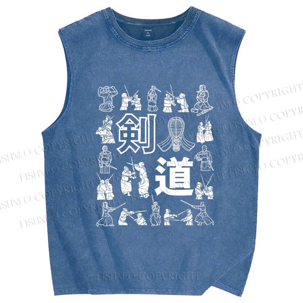 Unisex Kendo Form Diagram Printed Washed Tank Top
