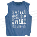 Unisex Kendo Form Diagram Printed Washed Tank Top
