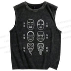 Unisex Japanese Masks Printed Washed Tank Top