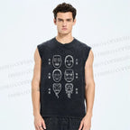 Unisex Japanese Masks Printed Washed Tank Top