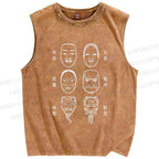 Unisex Japanese Masks Printed Washed Tank Top