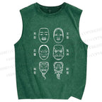 Unisex Japanese Masks Printed Washed Tank Top
