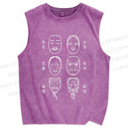 Unisex Japanese Masks Printed Washed Tank Top