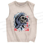 Unisex Deadly Shark Printed Washed Tank Top