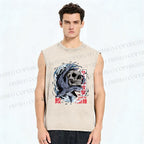 Unisex Deadly Shark Printed Washed Tank Top