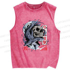 Unisex Deadly Shark Printed Washed Tank Top