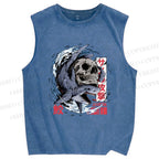 Unisex Deadly Shark Printed Washed Tank Top
