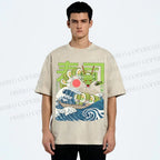 Unisex Sushi Dragon In The Waves Printed Washed Tee