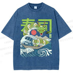 Unisex Sushi Dragon In The Waves Printed Washed Tee