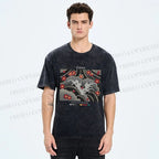 Unisex Waves And Cherry Blossoms Printed Washed Tee
