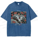 Unisex Waves And Cherry Blossoms Printed Washed Tee
