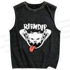 Unisex Rip N Dip Funny Cat Printed Washed Tank Top