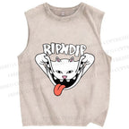 Unisex Rip N Dip Funny Cat Printed Washed Tank Top