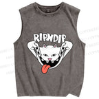Unisex Rip N Dip Funny Cat Printed Washed Tank Top