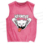 Unisex Rip N Dip Funny Cat Printed Washed Tank Top