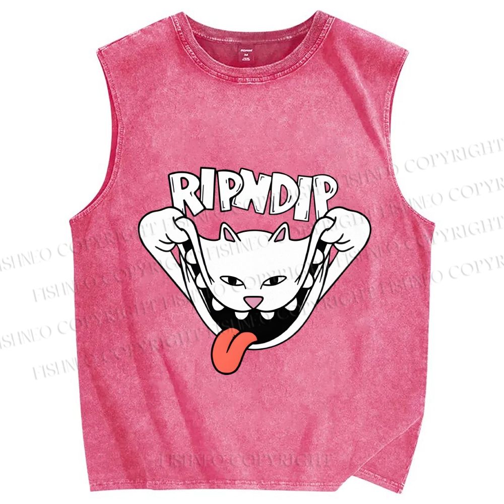 Unisex Rip N Dip Funny Cat Printed Washed Tank Top