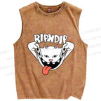 Unisex Rip N Dip Funny Cat Printed Washed Tank Top