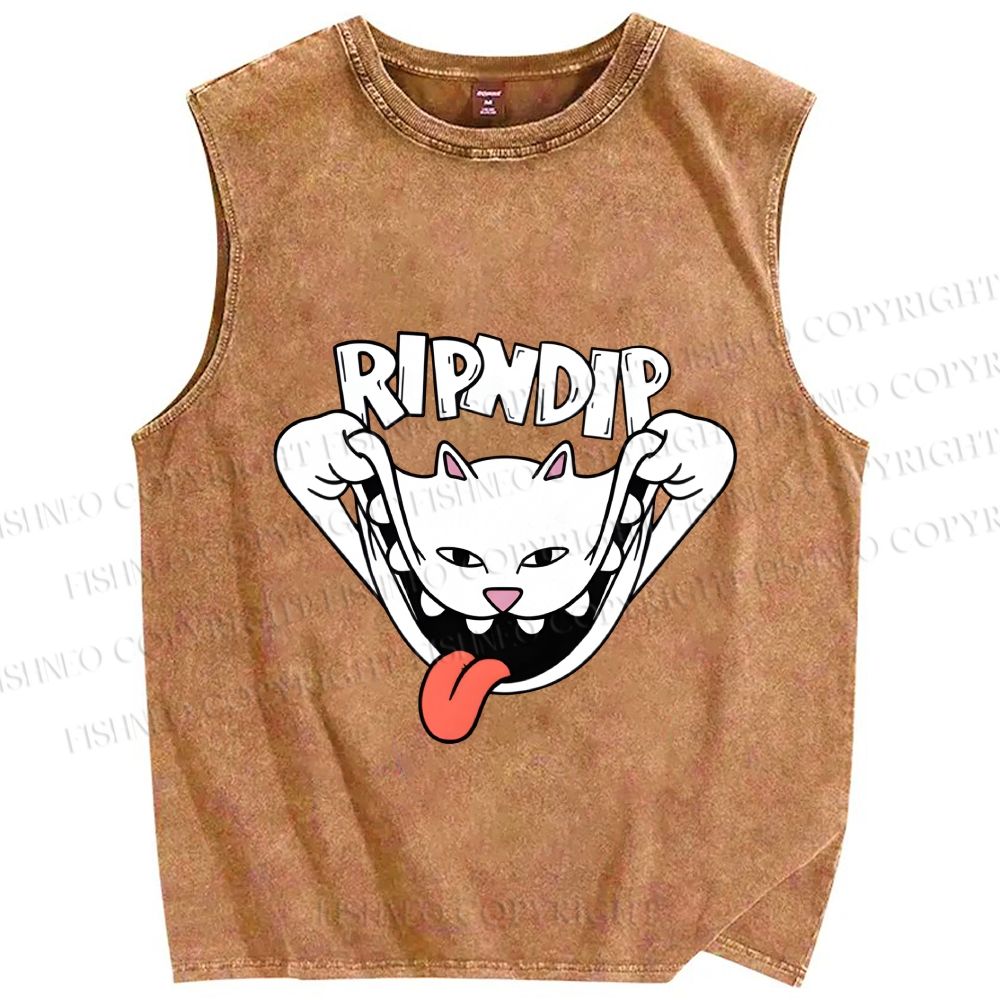 Unisex Rip N Dip Funny Cat Printed Washed Tank Top