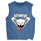 Unisex Rip N Dip Funny Cat Printed Washed Tank Top