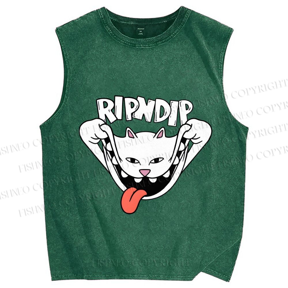 Unisex Rip N Dip Funny Cat Printed Washed Tank Top