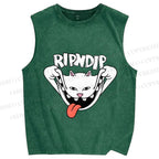 Unisex Rip N Dip Funny Cat Printed Washed Tank Top