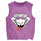 Unisex Rip N Dip Funny Cat Printed Washed Tank Top