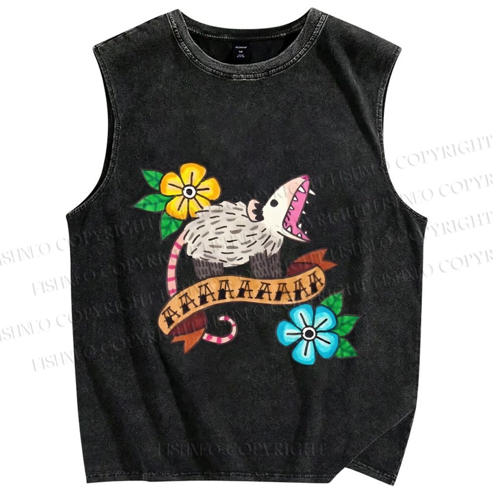 Unisex Screaming Opossum Printed Washed Tank Top