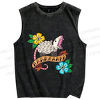Unisex Screaming Opossum Printed Washed Tank Top