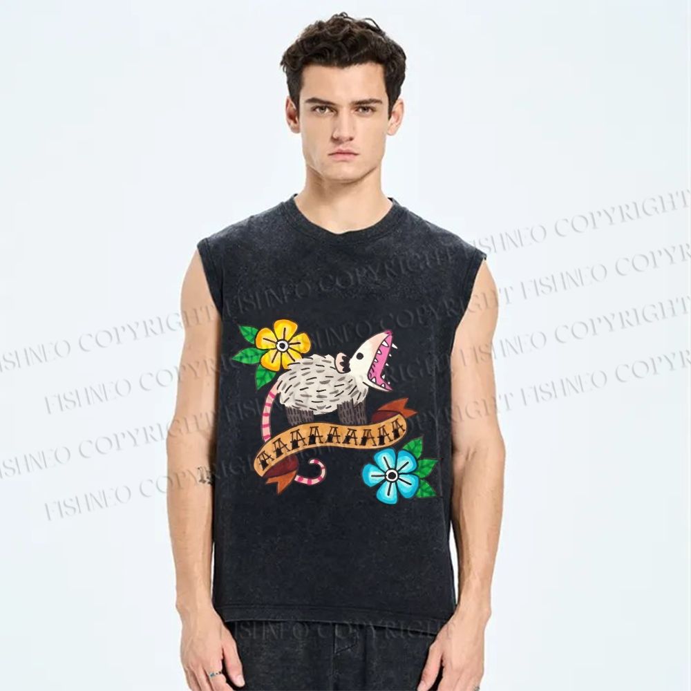 Unisex Screaming Opossum Printed Washed Tank Top