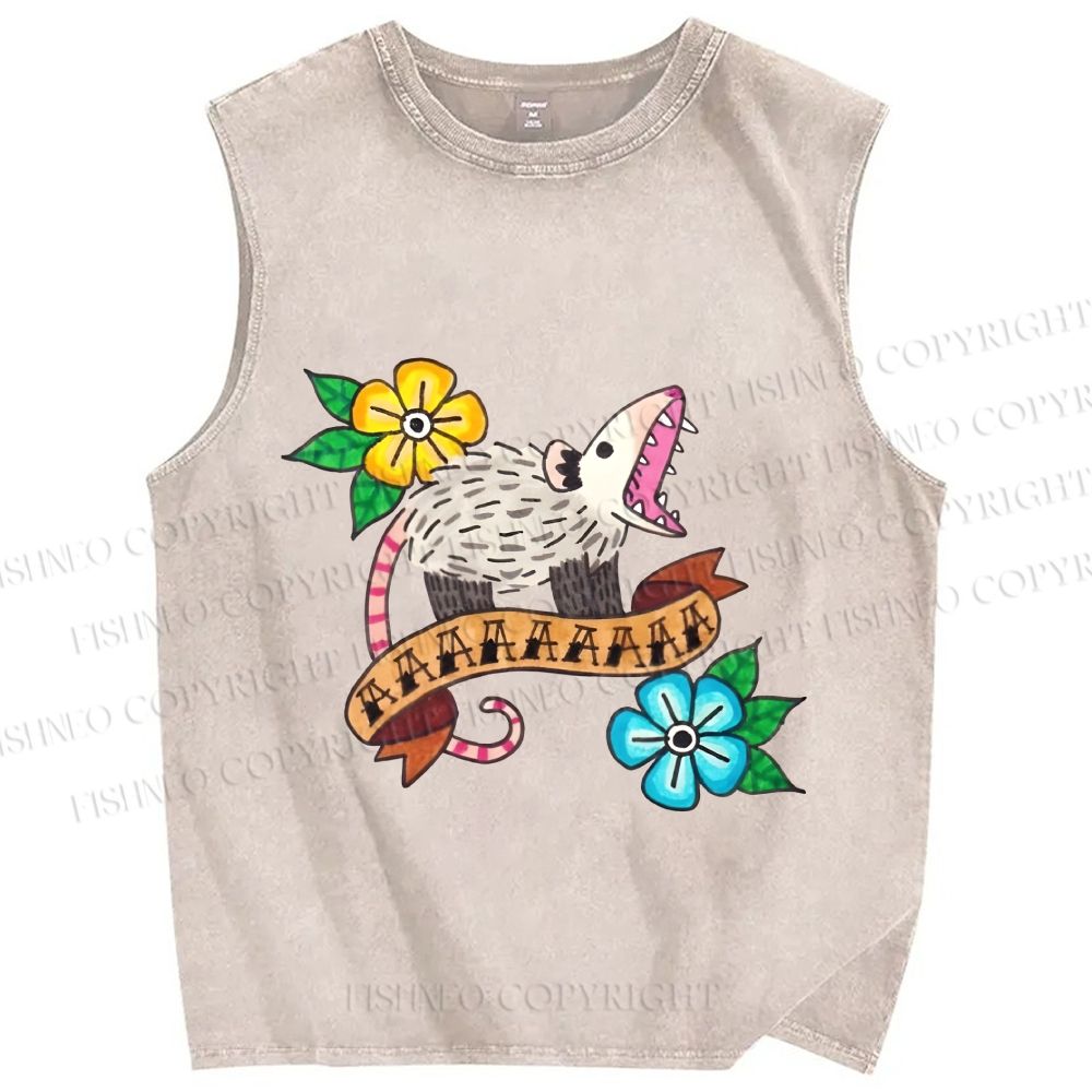 Unisex Screaming Opossum Printed Washed Tank Top