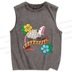Unisex Screaming Opossum Printed Washed Tank Top