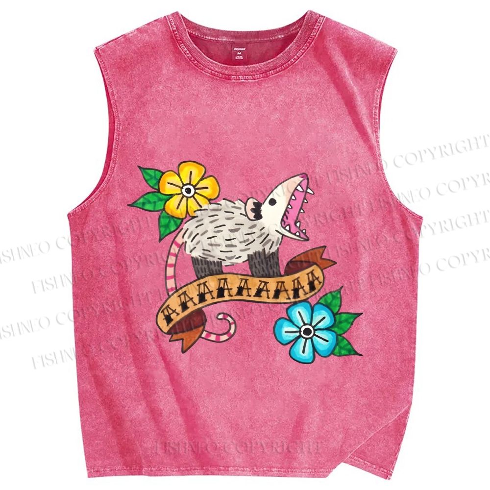 Unisex Screaming Opossum Printed Washed Tank Top