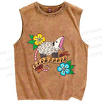 Unisex Screaming Opossum Printed Washed Tank Top
