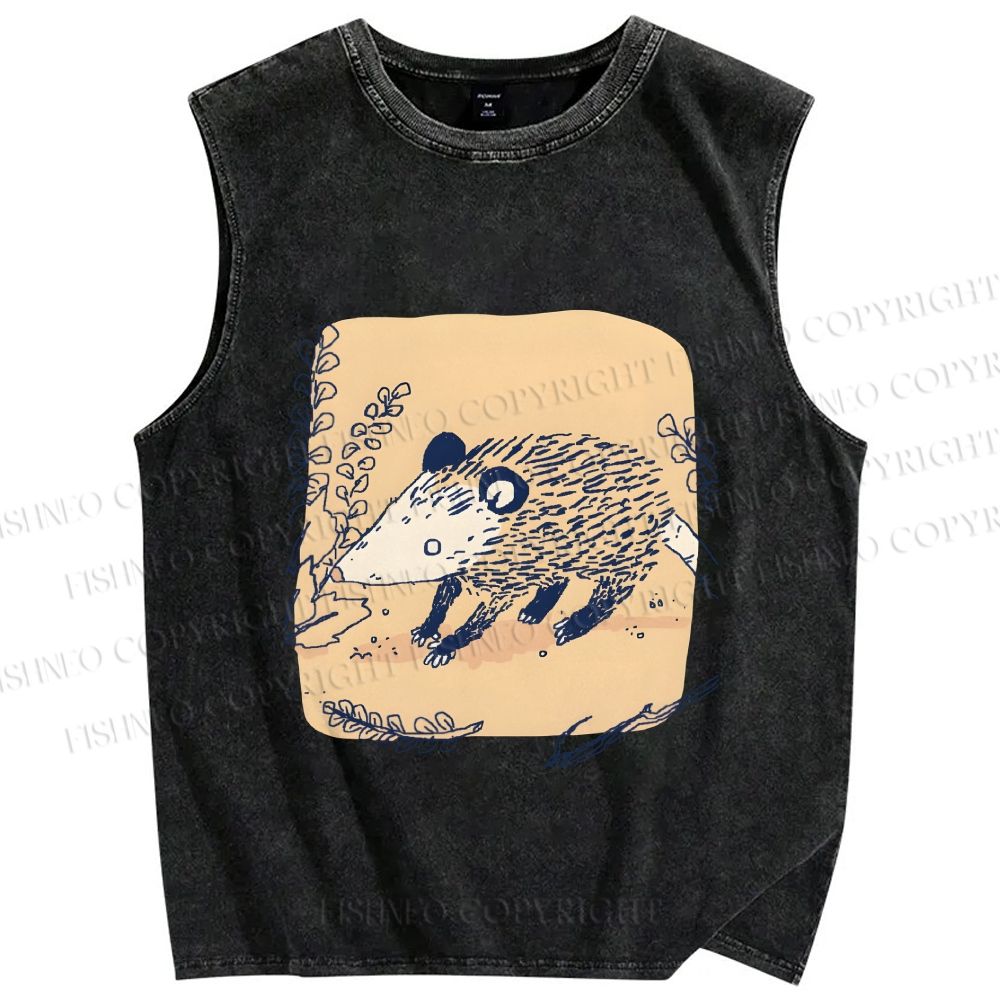 Unisex Opossum Printed Washed Tank Top