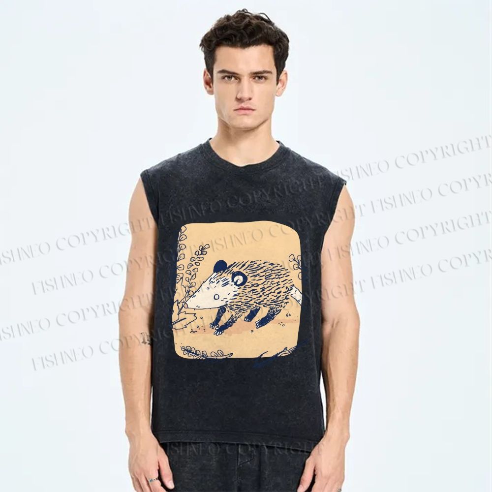 Unisex Opossum Printed Washed Tank Top