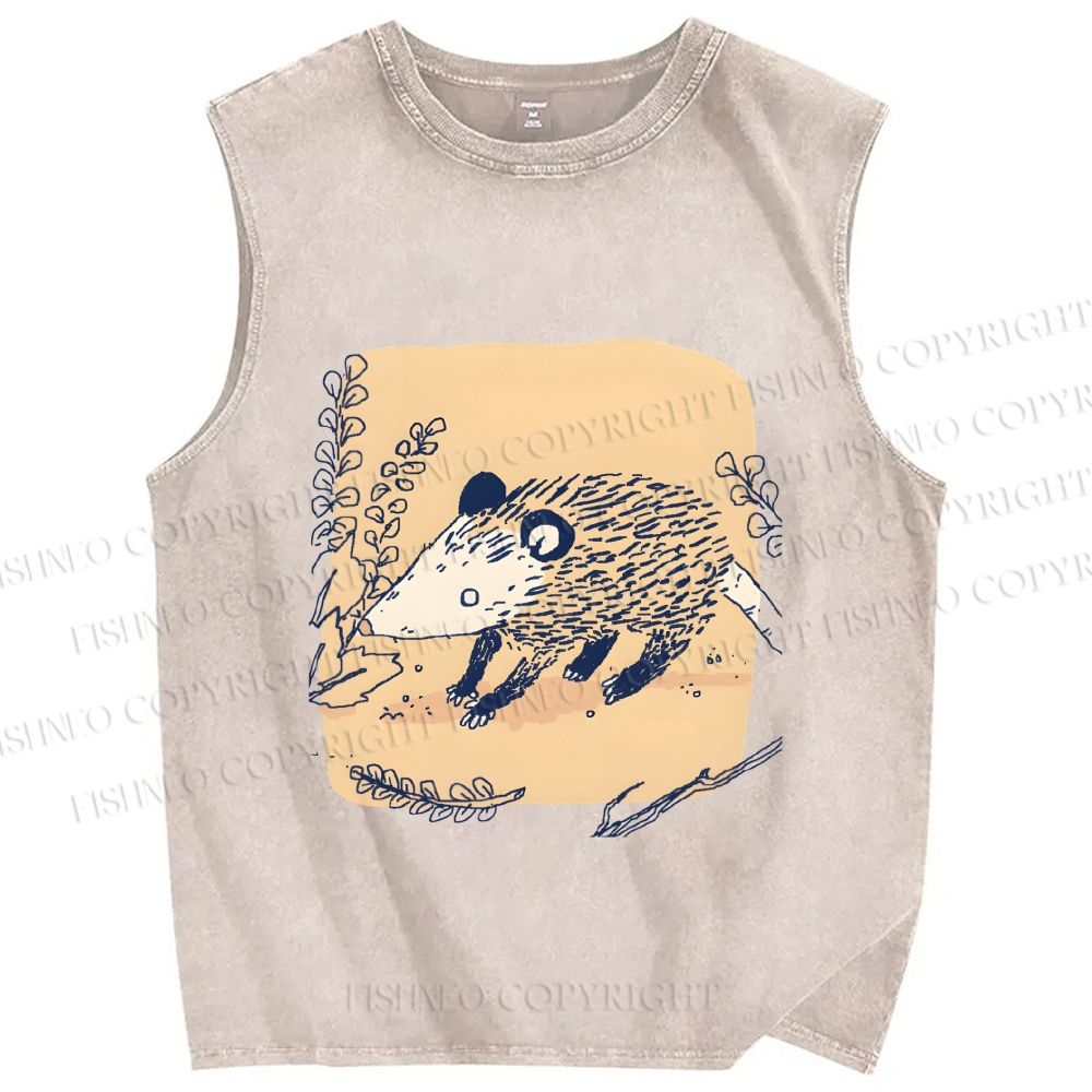 Unisex Opossum Printed Washed Tank Top
