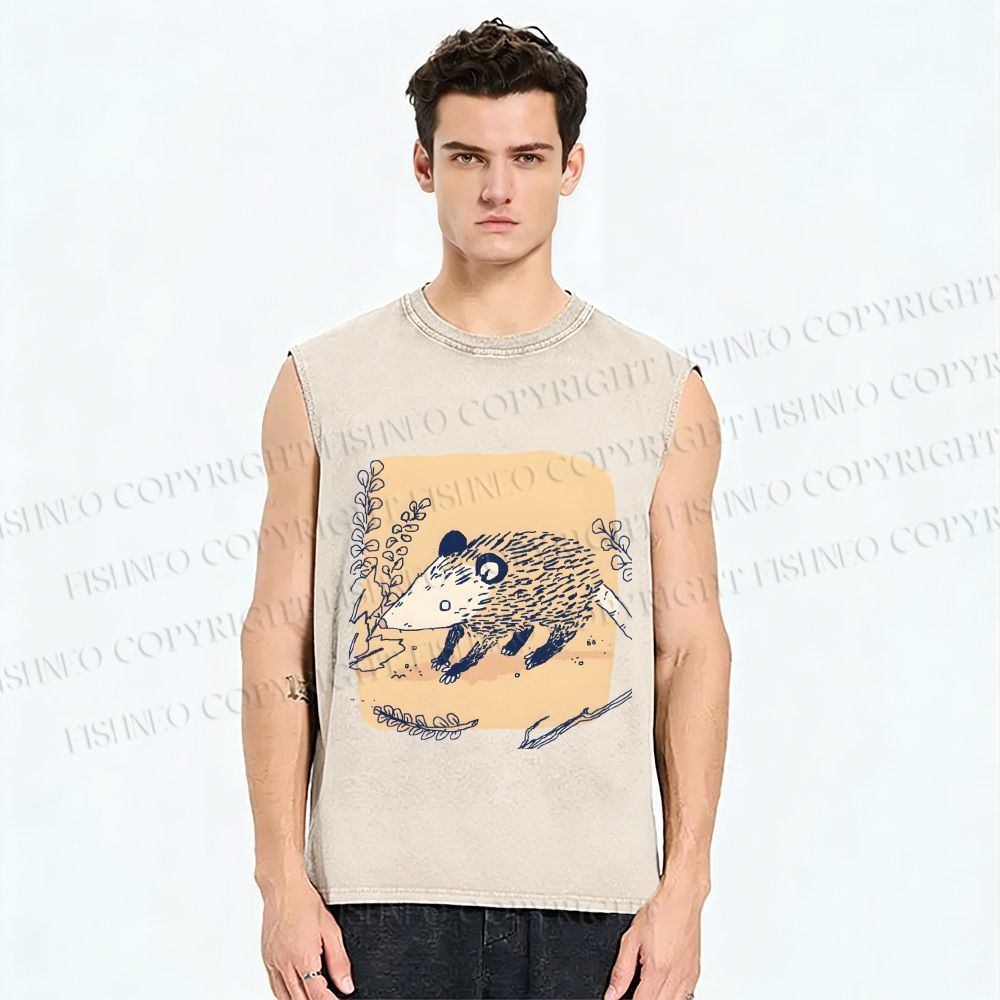 Unisex Opossum Printed Washed Tank Top